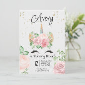 Aquarel Eenhoring Verjaardagsfeest Uitnodiging (Staand voorkant)