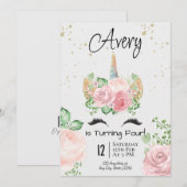 Aquarel Eenhoring Verjaardagsfeest Uitnodiging (Voorkant / Achterkant)