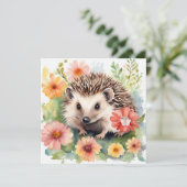 Aquarel Egel en Bloemen  Kaart (Staand voorkant)