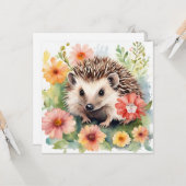 Aquarel Egel en Bloemen  Kaart (Voorkant / Achterkant in situ)