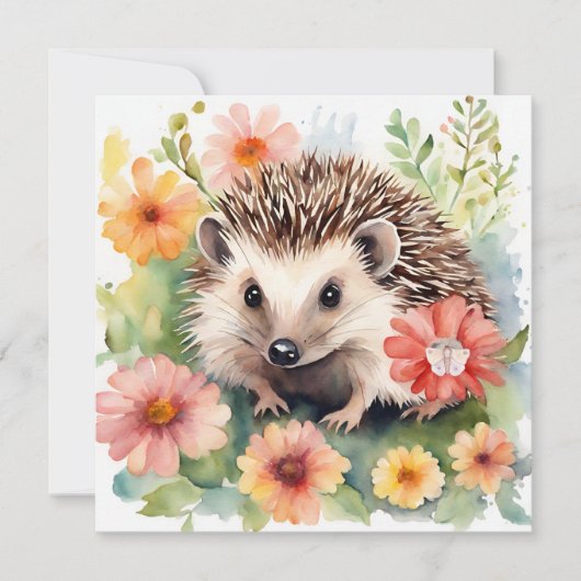 Aquarel Egel en Bloemen  Kaart (Voorkant)