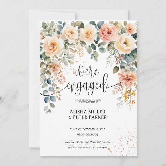 Aquarel Elegant Bloemstuk Verlovingsfeest Save The Date (Voorkant)