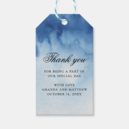 Aquarel elegante blauwe nautische trouw bedankt cadeaulabel