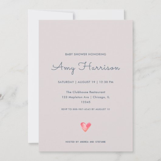 Aquarel Elegante Uitnodiging voor Baby Shower Meis (Achterkant)