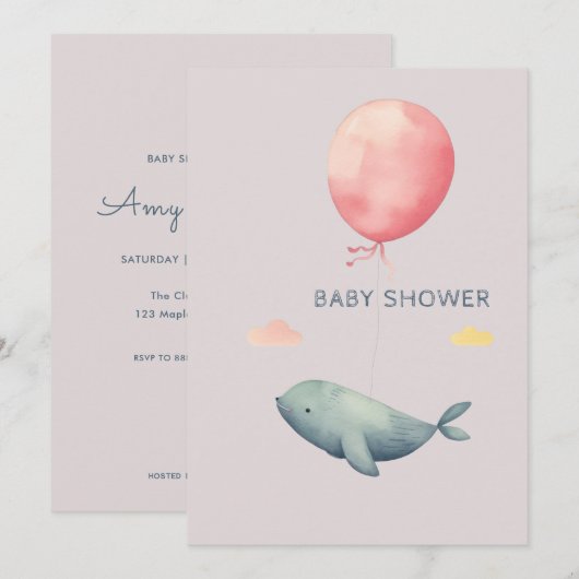 Aquarel Elegante Uitnodiging voor Baby Shower Meis (Voorkant / Achterkant)