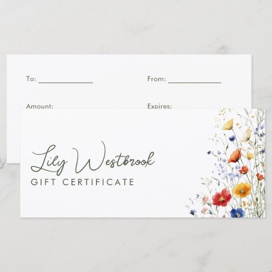 Aquarel Elegante Wilde Bloem Cadeaubon (Voorkant / Achterkant)