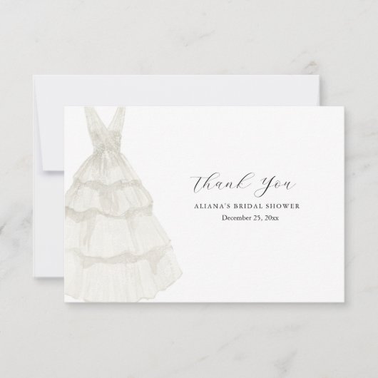 Aquarel elegante witte eenvoudige jurk dank je bedankkaart (Voorkant)
