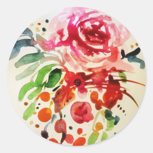 aquarel en inkt roos ronde sticker (Voorkant)