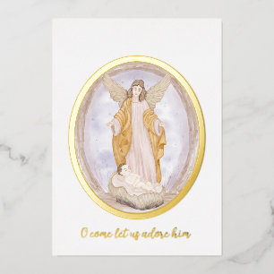 Aquarel engel en baby Jezus op maat gemaakte Kerst Folie Feestdagenkaart
