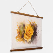 Aquarel Enkele Gele Roos Hangend Wandkleed (Gebogen)