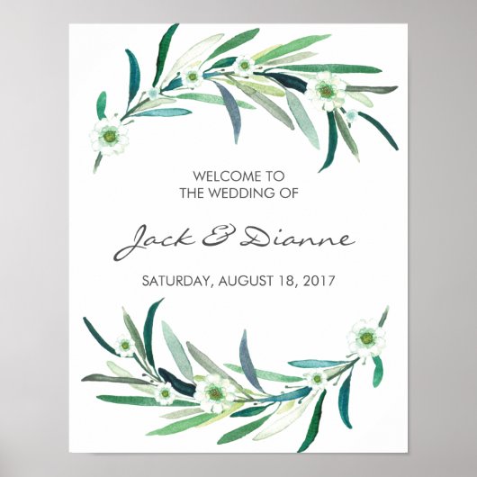 Aquarel Eucalyptus bloemenbruiloft Welkomstbord Poster (Voorkant)