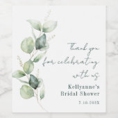 Aquarel Eucalyptus Bruidsfeest Dank Je Wijn Etiket (Enkel label)