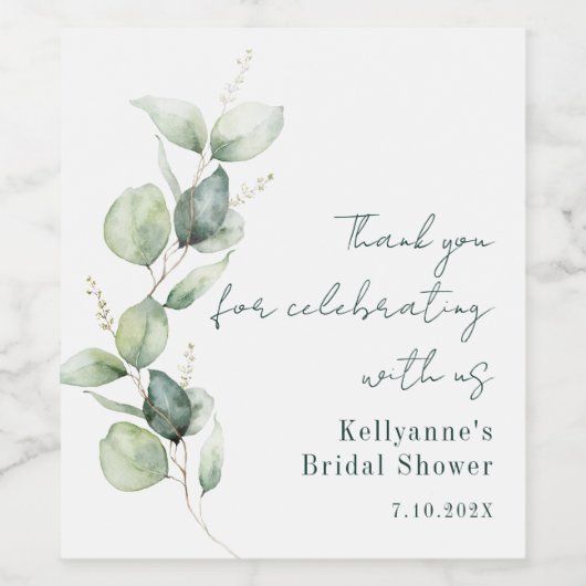 Aquarel Eucalyptus Bruidsfeest Dank Je Wijn Etiket (Enkel label)