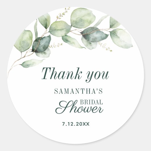 Aquarel Eucalyptus Bruiloft Dank Je Ronde Sticker (Voorkant)