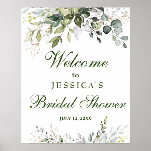 Aquarel Eucalyptus Bruiloftsborrel Welkomstbord Poster (Voorkant)