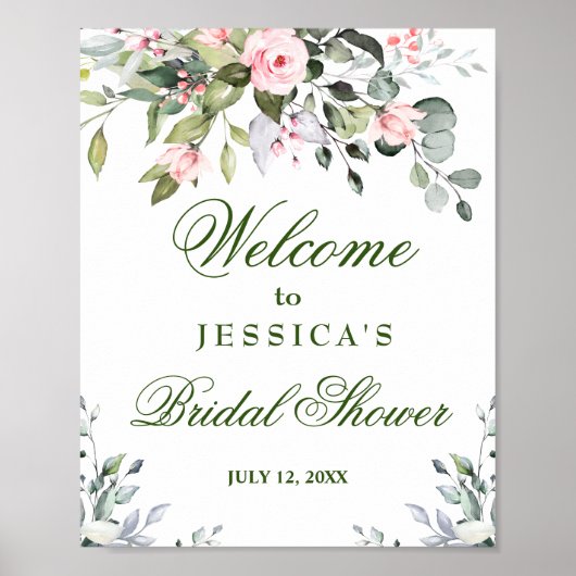 Aquarel Eucalyptus Bruiloftsontvangstbord Poster (Voorkant)
