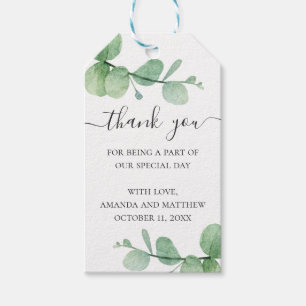 Aquarel eucalyptus. Elegante trouwhuwelijk bedankj Cadeaulabel