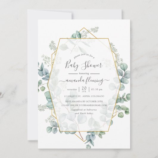 Aquarel Eucalyptus Geometrische Baby Shower Kaart (Voorkant)