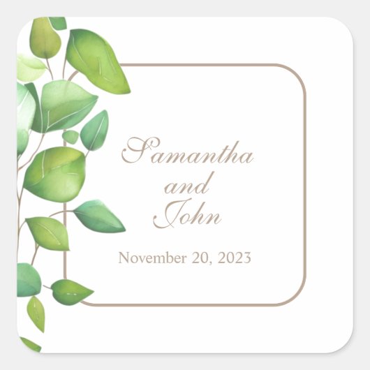 Aquarel eucalyptus groen gebladerte vierkante sticker (Voorkant)