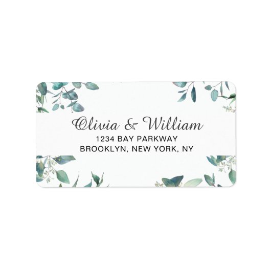 Aquarel Eucalyptus Groene blad  Elegante Chic Etiket (Voorkant)
