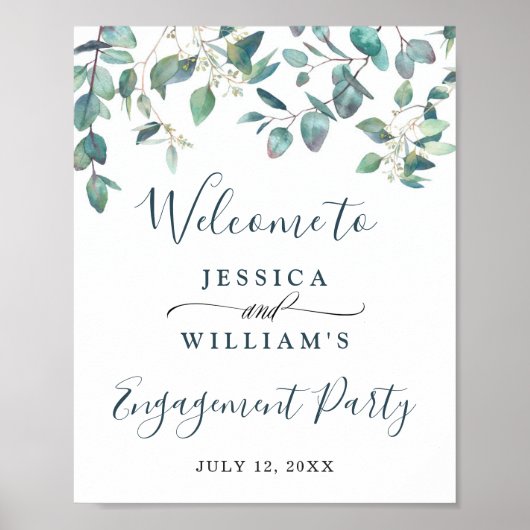 Aquarel Eucalyptus Groene Verlovingsfeest Poster (Voorkant)