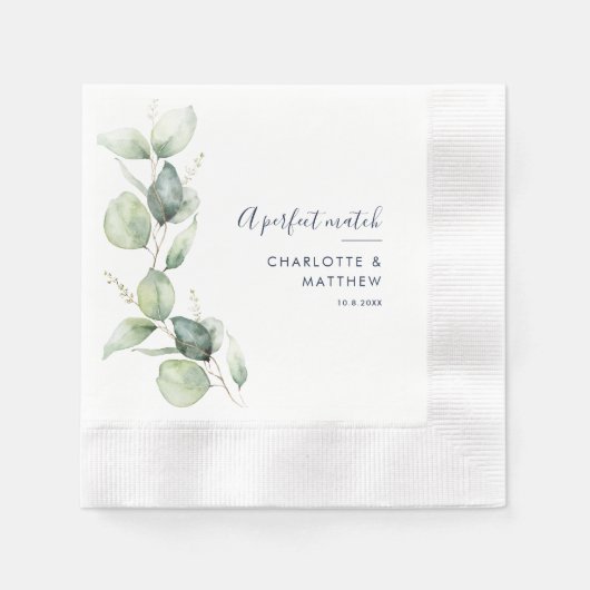 Aquarel Eucalyptus Script Trouwpapier op Maat Servet (Voorkant)