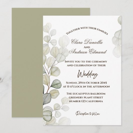 Aquarel Eucalyptus Trouwkaart Aankondiging (Voorkant / Achterkant)
