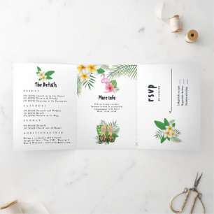 Aquarel Exotisch Aloha Luau Vrijgezellenweekend Drieluik Uitnodiging
