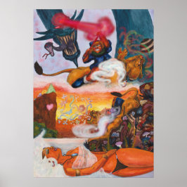 Aquarel Fantasie Eros rijden Leeuwin Liefde Poster