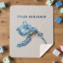 Aquarel Fantasievolle Zeeschildpad in Blauw