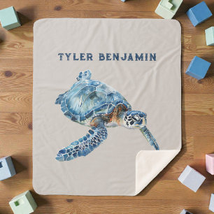 Aquarel Fantasievolle Zeeschildpad in Blauw Sherpa Deken