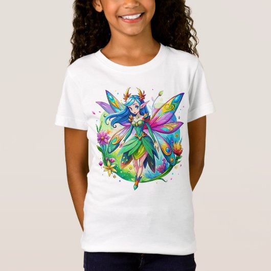 Aquarel Fantasy Fairy met Regenboog Vleugels T-shirt (Voorkant)
