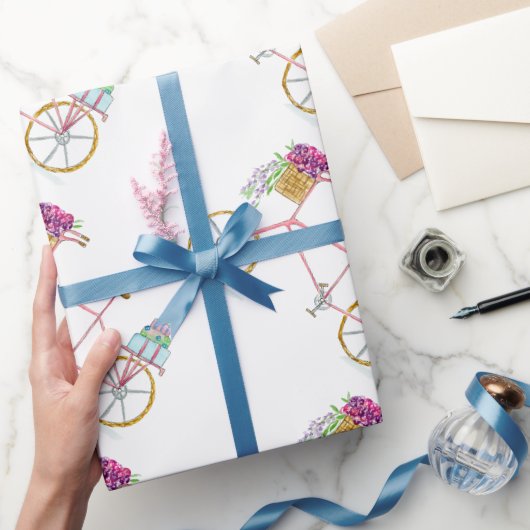 Aquarel Fiets Bezorgt Cake & Bloemen Cadeaupapier (Geschenken)