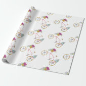 Aquarel Fiets Bezorgt Cake & Bloemen Cadeaupapier (Uitgerold)