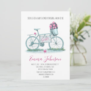Aquarel Fiets met Rozen Baby Girl Shower Kaart