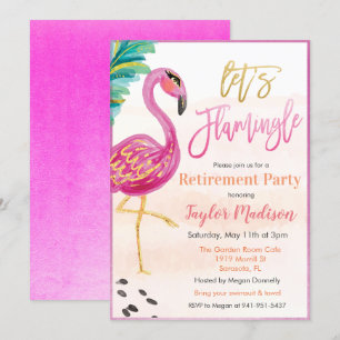 Aquarel Flamingo Uitnodiging voor Pensioenfeest