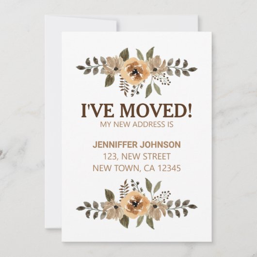 Aquarel Flora Ik Ben Verhuisd Kaartje Aankondiging (Voorkant)