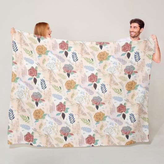 Aquarel florale werveling fleece deken (In situ)