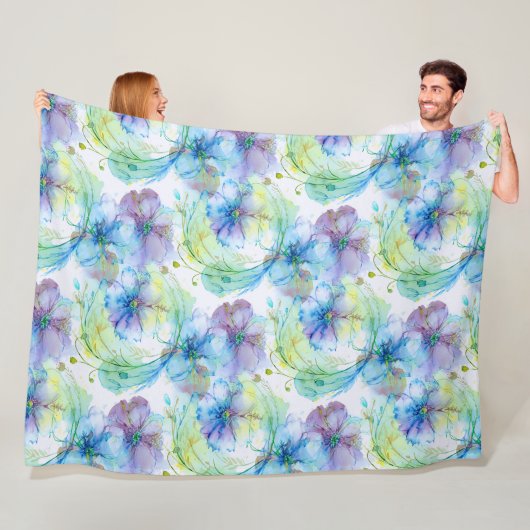 Aquarel florale werveling fleece deken (In situ)