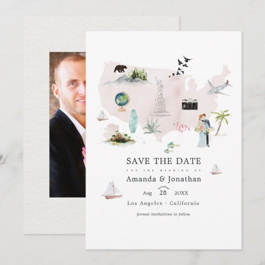 Aquarel Florida USA Destination Wedding Foto Save The Date (Voorkant / Achterkant)