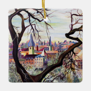 Aquarel Frans Oud Nederzetting Luxemburg Keramisch Ornament