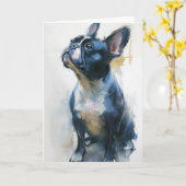 Aquarel Franse buldog zittend Kaart (Gele Bloem)