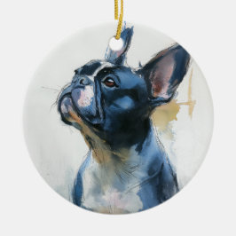 Aquarel Franse buldog zittend Keramisch Ornament