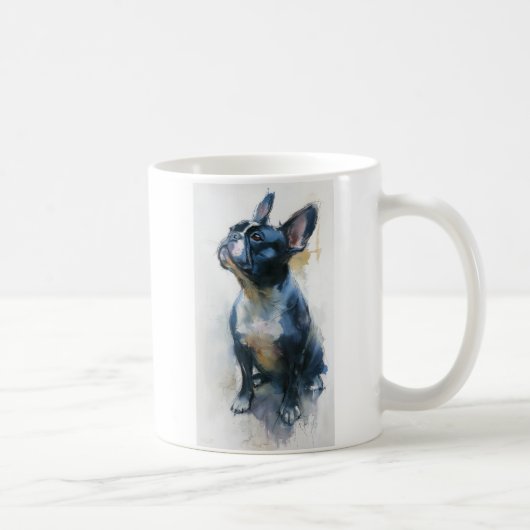 Aquarel Franse buldog zittend Koffiemok (Rechts)