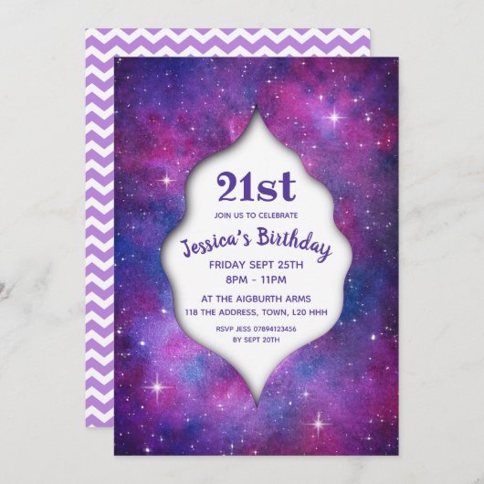 Aquarel Galaxy Roze En Blauw Kaart (Voorkant / Achterkant)