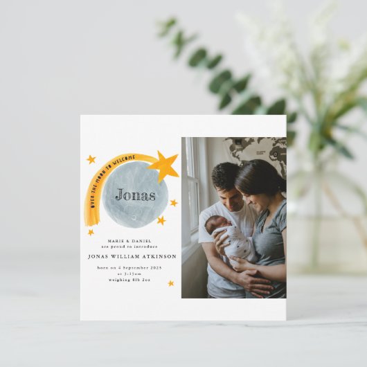 Aquarel Geboorte Aankondiging Star Moon Baby Kaart (Staand voorkant)