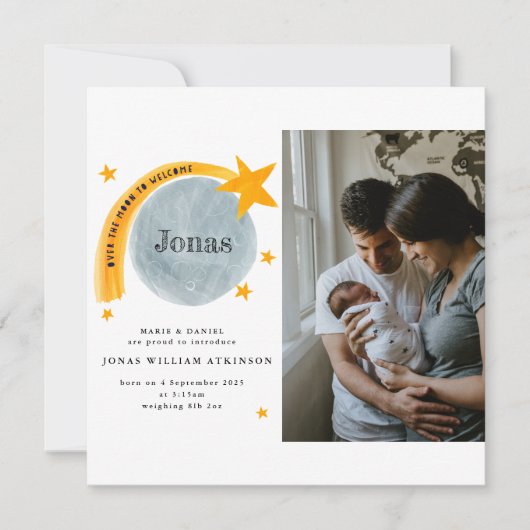 Aquarel Geboorte Aankondiging Star Moon Baby Kaart (Voorkant)