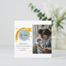 Aquarel Geboorte Aankondiging Star Moon Baby Kaart