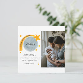 Aquarel Geboorte Aankondiging Star Moon Baby Kaart