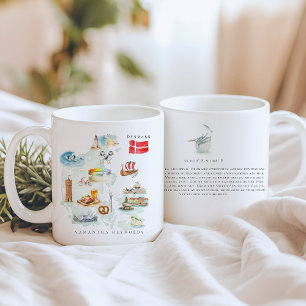 Aquarel geïllustreerde kaart Denemarken Monogram Koffiemok